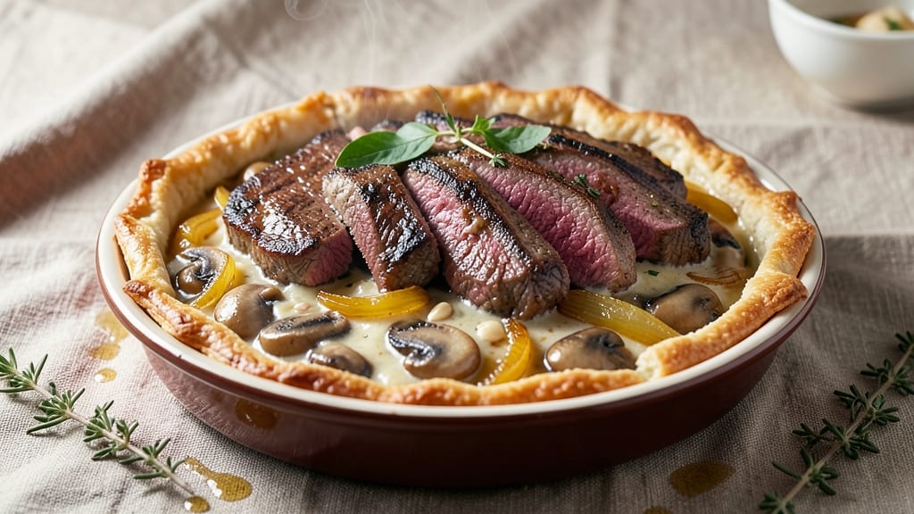 Steak and Mushroom Pot Pie Recipe: Savory Gravy Encrusts Tender Meat and Veggies