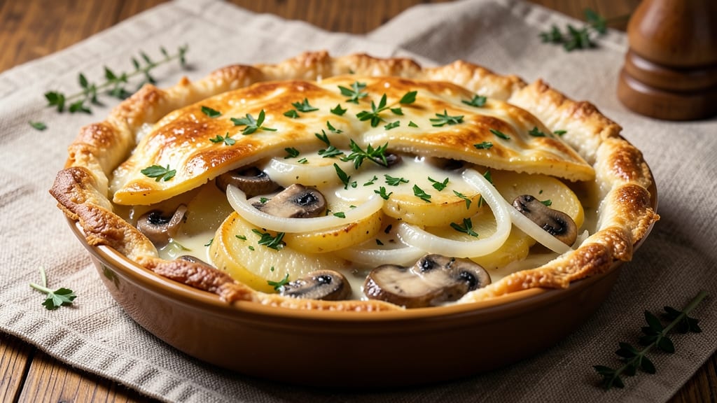 Potato Pot Pie Recipe Vegetarian: Flaky Crust Hugs Creamy Mushroom Gravy