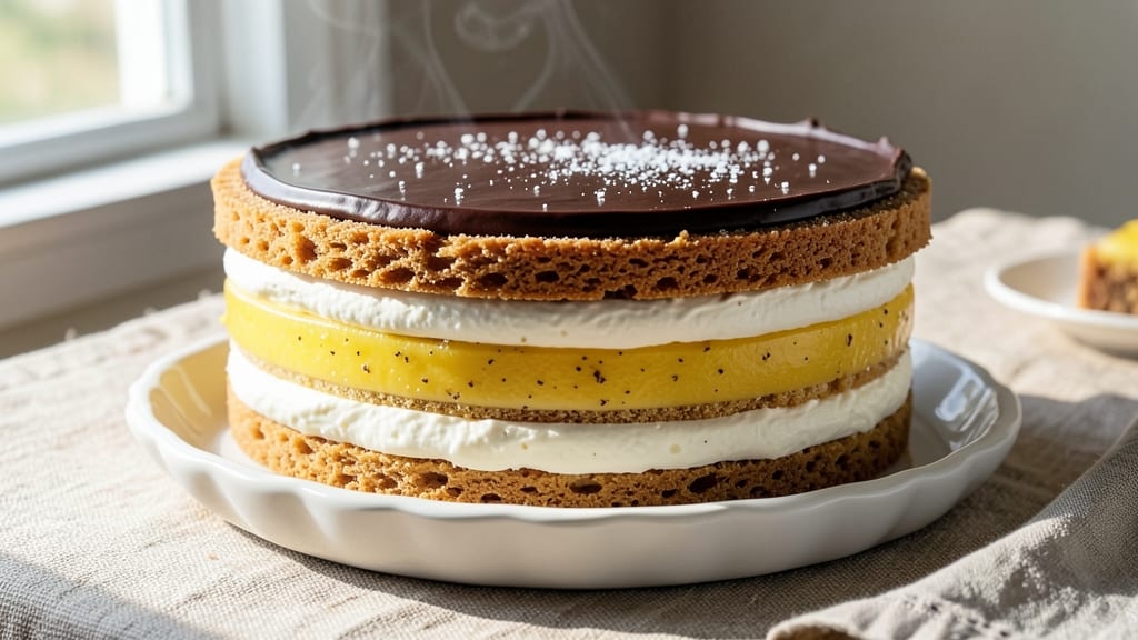 4 Layer Delight Pie Recipe: Vanilla Cream, Chocolate Swirl, Caramel Drizzle, Cookie Crunch Topping
