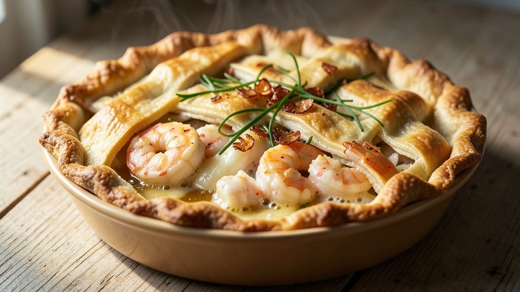 Shrimp and Crab Pot Pie Recipe: Flaky Crust Hugs Seafood Gravy Richness