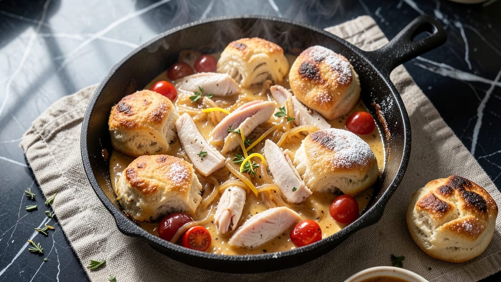 Quick Chicken Pot Pie Recipe with Biscuits: One-Pan Dinner With Buttery, Flaky Layers