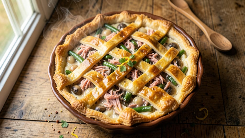 Single Crust Turkey Pot Pie Recipe: Turkey and Veggie Filling Baked Under Buttery Pastry
