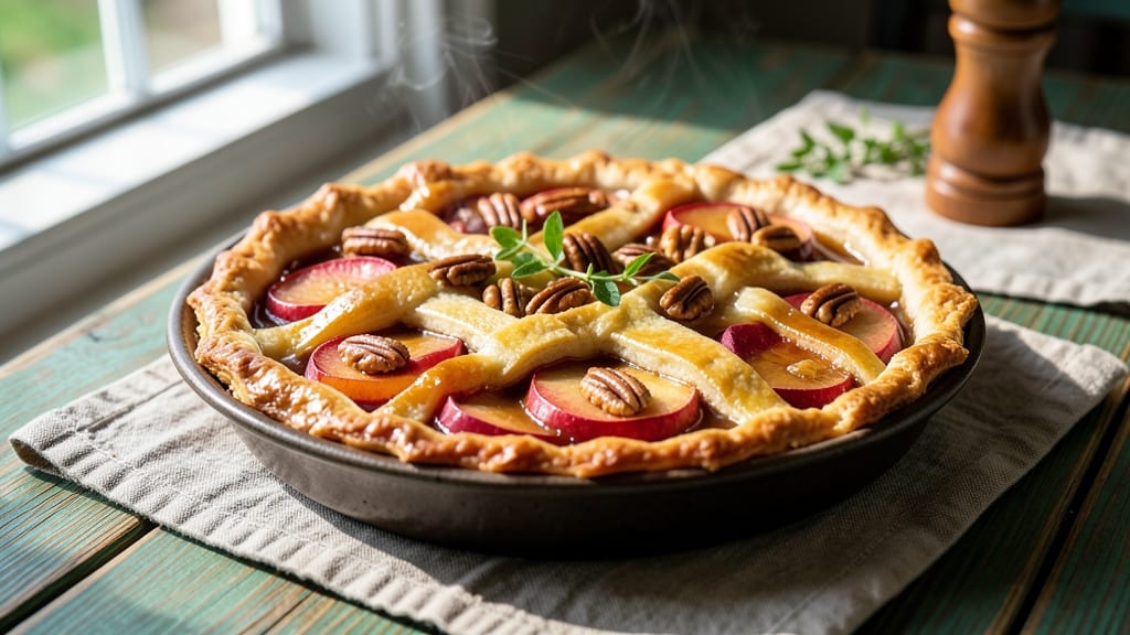 Apple Caramel Nut Pie Recipe: Crunchy Topping and Gooey Apple-Caramel Balance