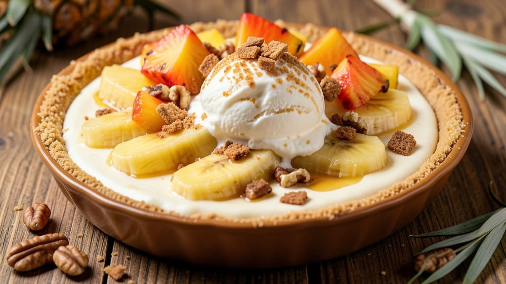 Banana Split Pie With Pineapple Recipe: Tropical Layers of Creamy Vanilla and Crunchy Topping