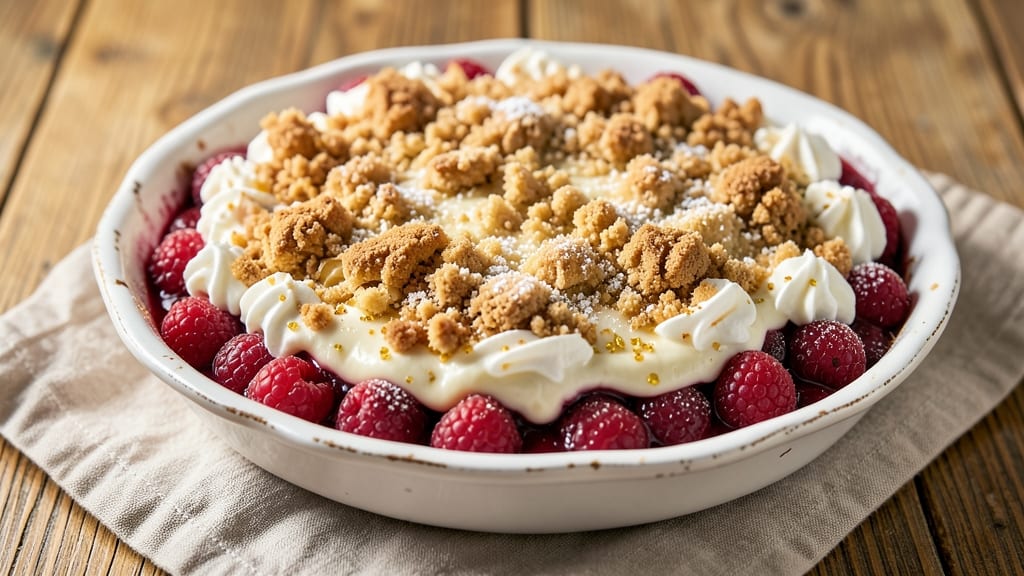 Raspberry Cream Crumble Pie Recipe: Juicy Berries Bursting Through Buttery Crunch