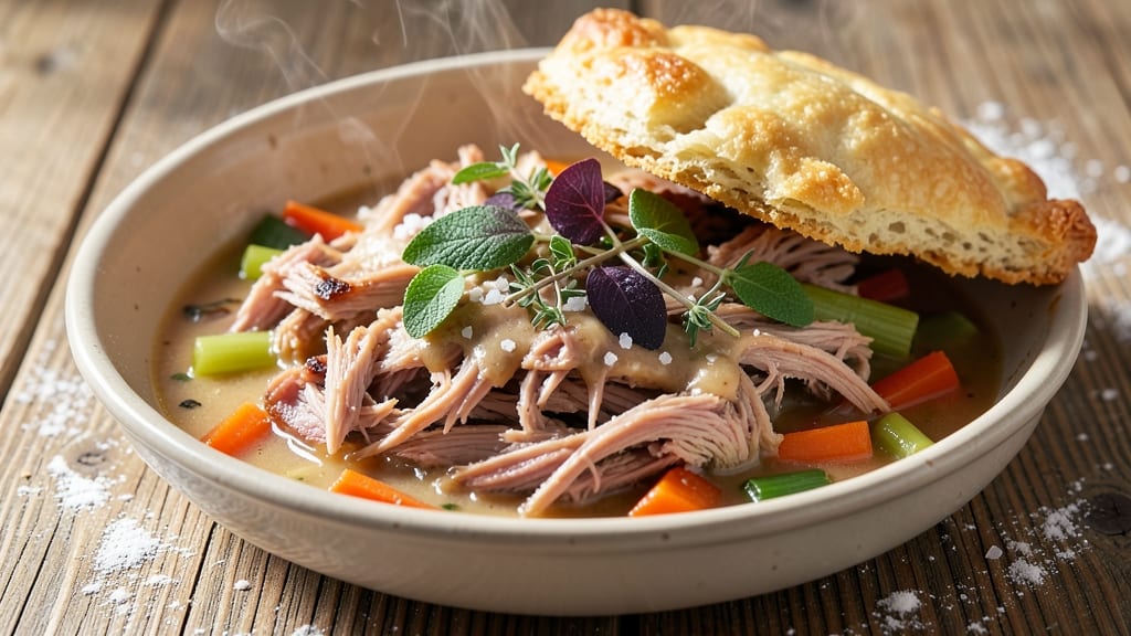 Turkey Pot Pie With Biscuit Crust Recipe: Herb-Infused Gravy and Buttery Layers